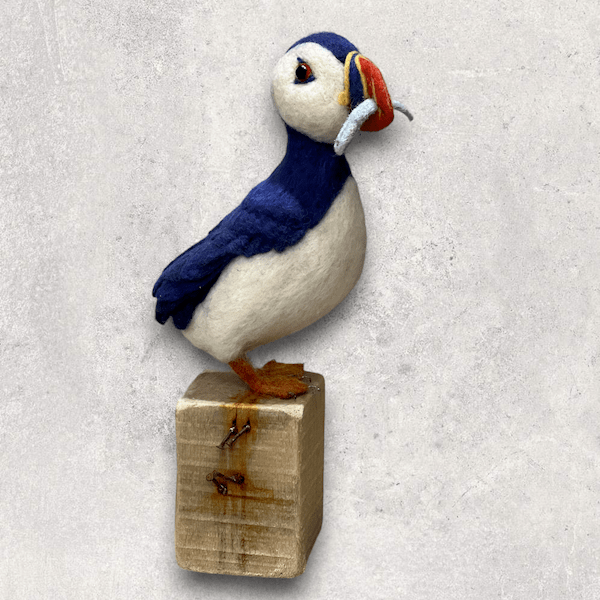 Puffin mounted on driftwood block